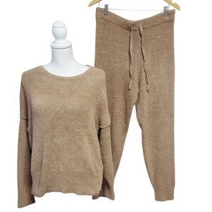 Natori Edit Luna Mellow Joggers Top Lounge Set Latte Brown Medium